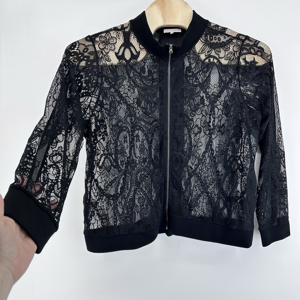 Lace Sheer Whimsigoth Black Jacket 1X Layering Zip Front Coquette Festival Goth